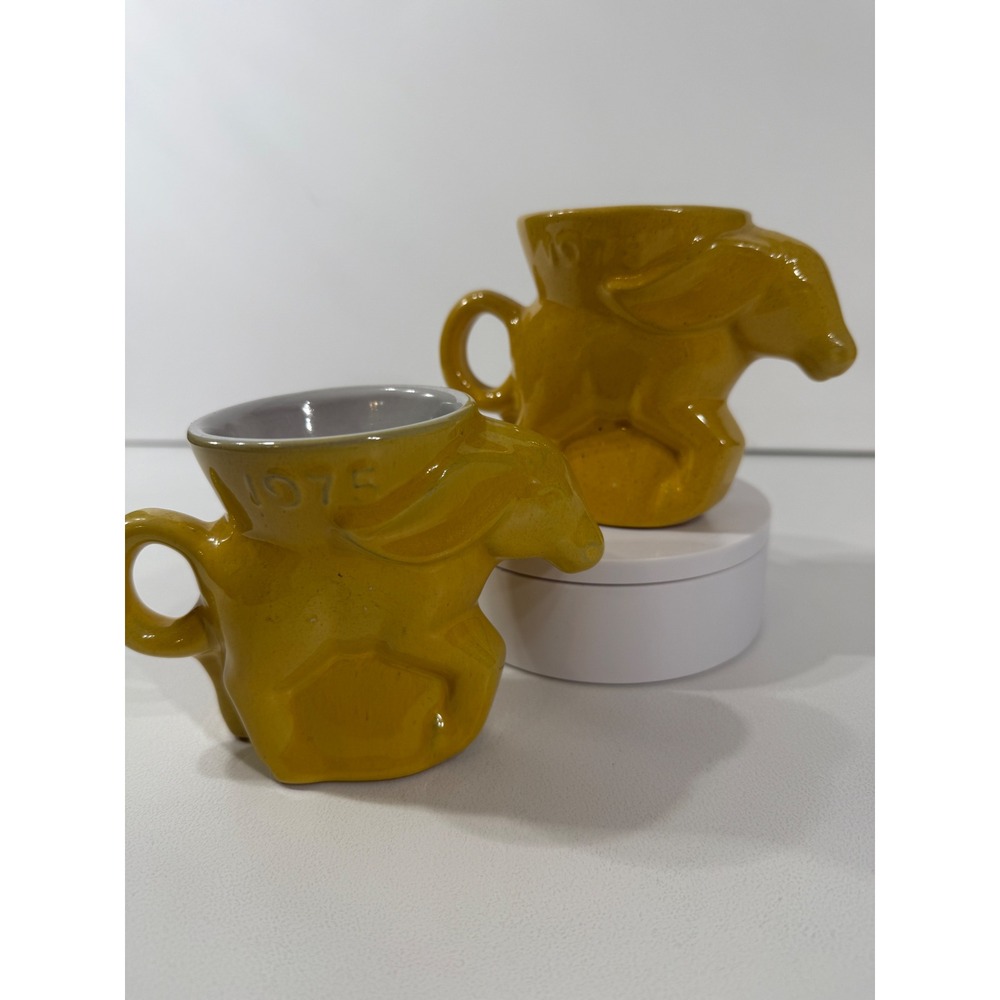 Frankoma Pottery 1975 Democratic Donkey Mugs Set of 2 Yellow Glaze DG05-739